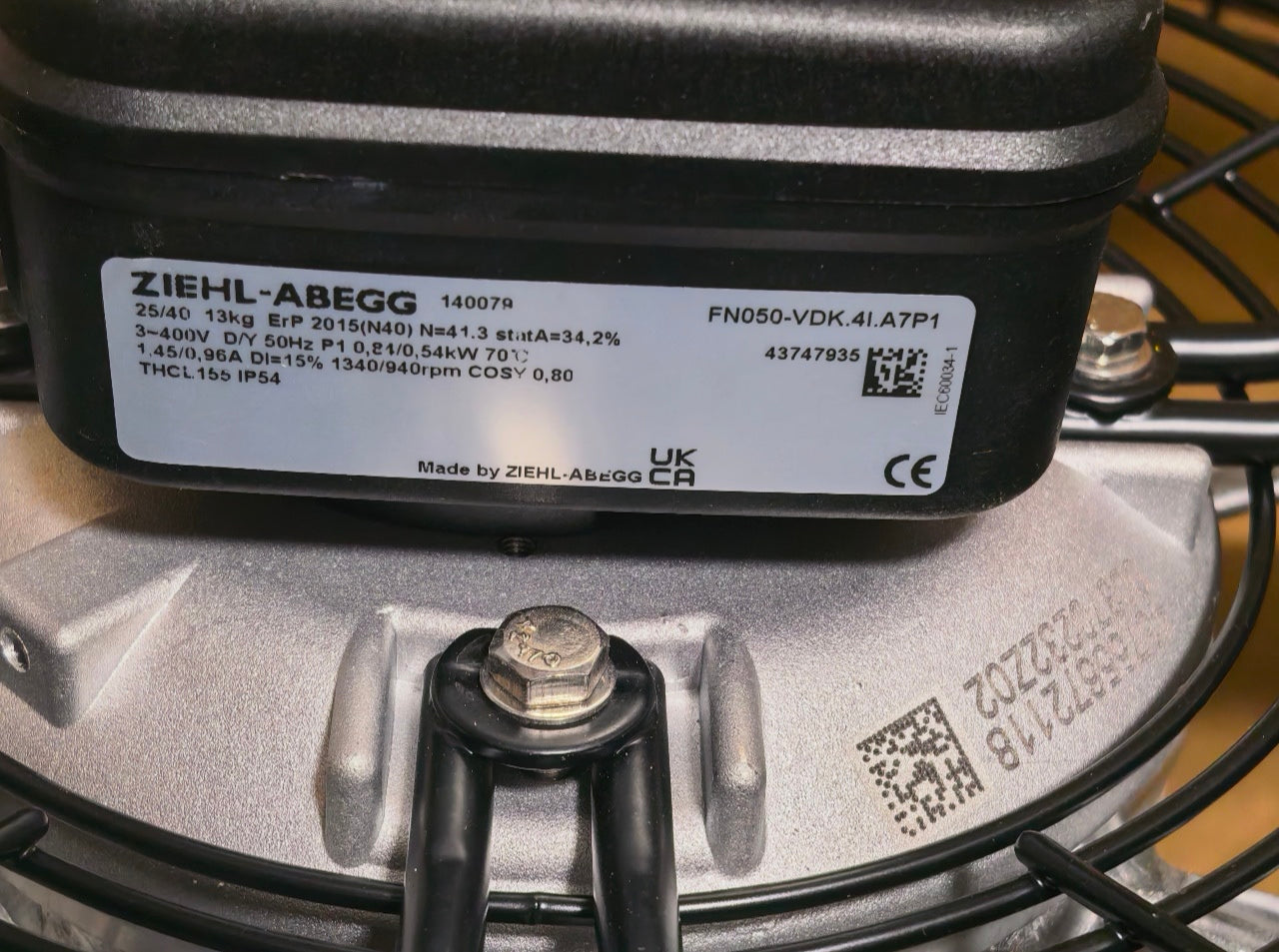 ZIEHL-ABEGG FN050-VDK.4I.A7P1 Axial fan NAMEPLATE