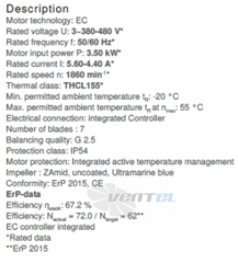 data of RH50C-ZID.GL.CR ZIEHL-ABEGG centrifugal fan
