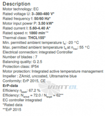 data of RH50C-ZIK.GL.CR ZIEHL-ABEGG centrifugal fan