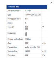 data of RH50V-ZIK.GG.VR ZIEHL-ABEGG Centrifugal fan