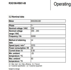 datasheet of Ebm-papst R3G190-RB01-08 Centrifugal fan