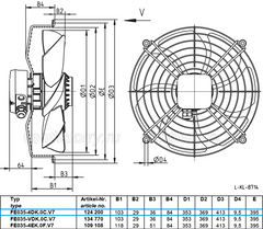 dimension of FE035-4DK.0C.V7 ZIEHL-ABEGG Axial Fan