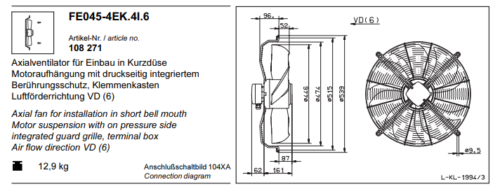 dimension of FE045-4EK.4I.6 ZIEHL-ABEGG Axial Fan