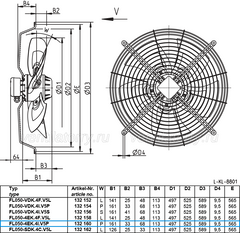 dimension of FL050-4EK.4I.V5P ZIEHL-ABEGG Axial Fan