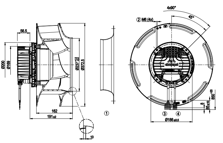 dimension of R3G355-RJ75-01 ebmpapst Centrifugal Fan