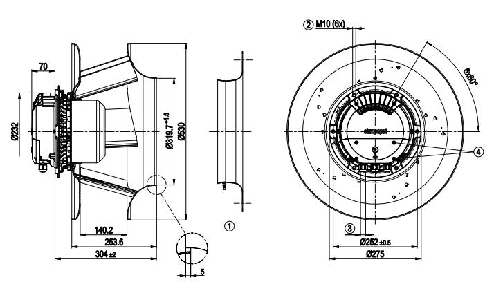 dimension of R3G450-PA31-03 ebm-papst centrifugal fan