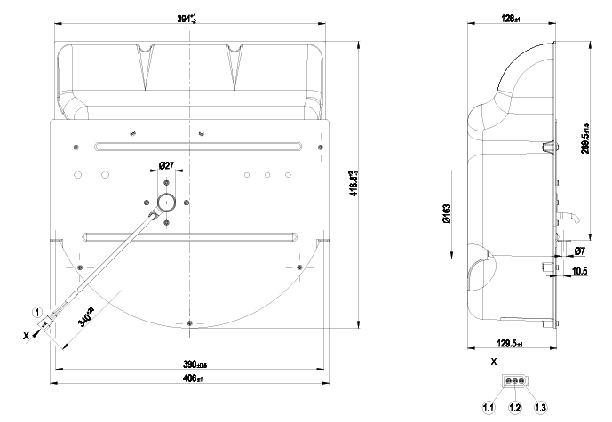 drawing of EBMPAPST K2E225-AA26-09 Centrifugal Fan