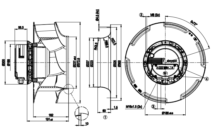 drawing of Ebmpapst R3G355-RG56-01 Centrifugal fan
