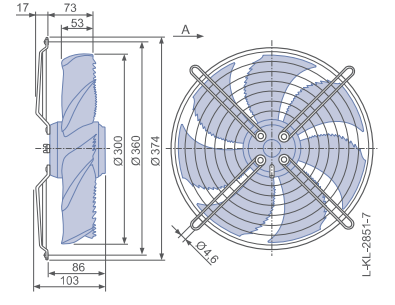 drawing of FN030-4ED.WC.A7 ZIEHL-ABEGG Axial Fan