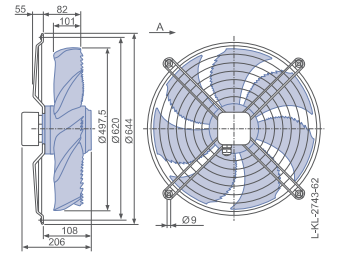 drawing of FN050-SDH.4F.A7P1 ZIEHL-ABEGG Axial Fan