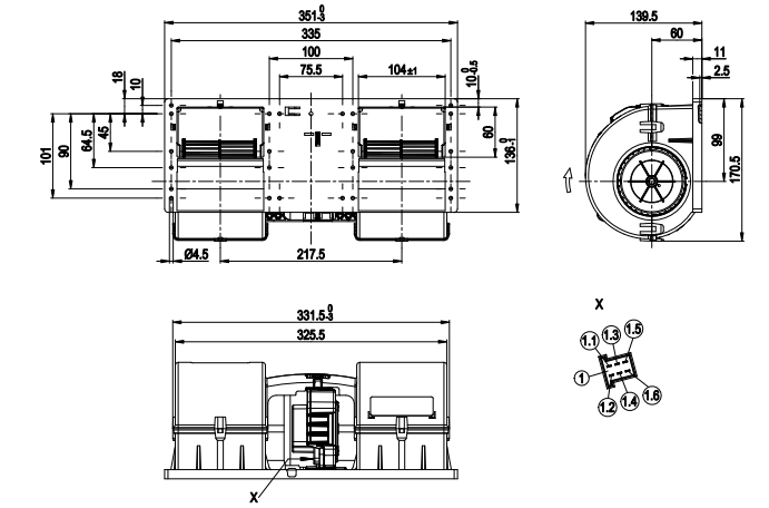 drawing of K3G097-AK34-43 Ebm-papst Centrifugal Fan