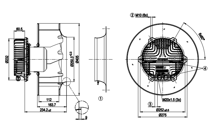 drawing of R3G355-AY40-01 Ebm-papst Centrifugal Fan