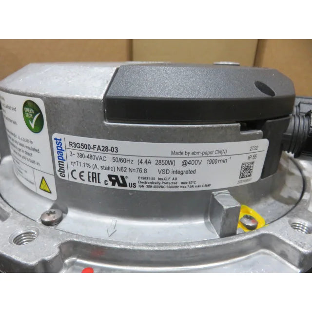 ebm-papst R3G500-FA28-03 Centrifugal fan nameplate