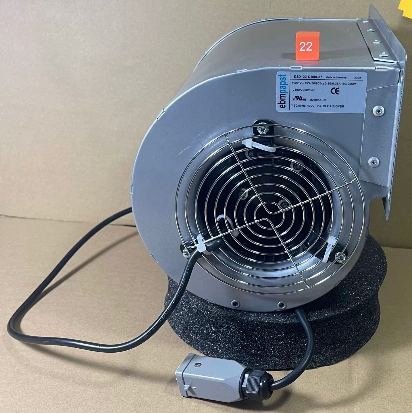 nameplate of Ebmpapst D2D133-DB08-27 Centrifugal fan