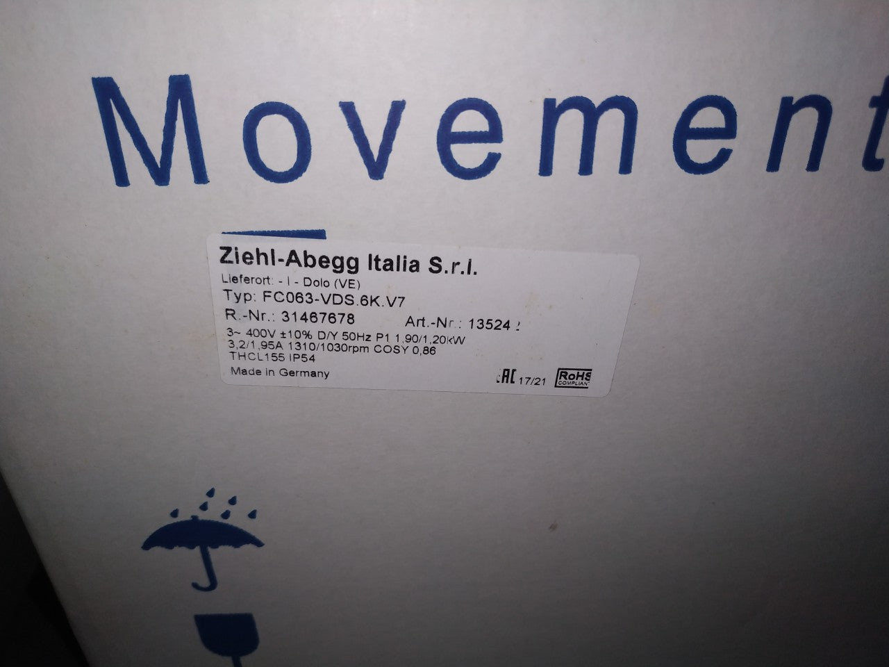 label OF FC063-VDS.6K.V7 ZIEHL-ABEGG Axial Fan