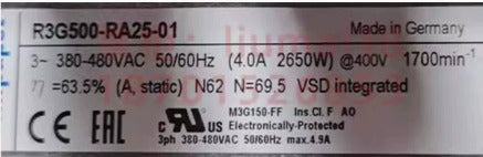 label of R3G500-RA25-01 ebmpapst centrifugal fan