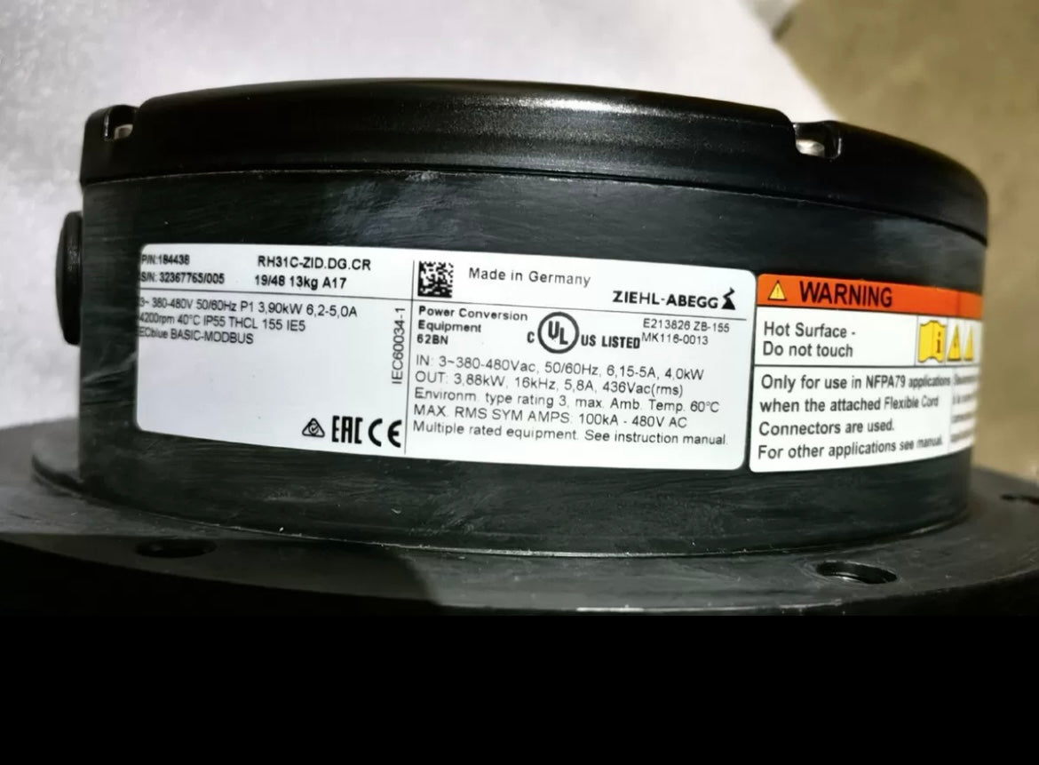label of RH31C-ZID.DG.CR ZIEHL-ABEGG centrifugal fan
