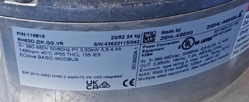 label of RH63D-ZIK.GG.VR ZIEHL-ABEGG centrifugal fan