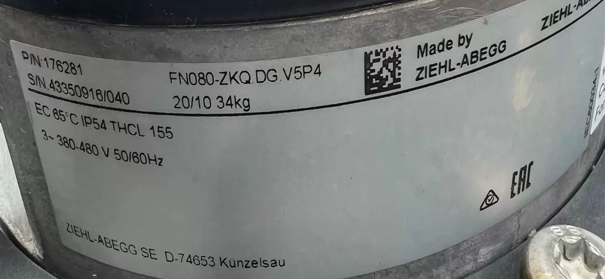lable of FN080-ZKQ.DG.V5P4 ZIEHL-ABEGG Axial Fan