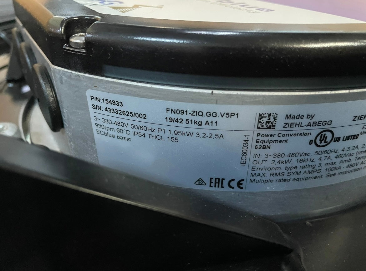 lable of FN091-ZIQ.GG.V5P1 ZIEHL-ABEGG Axial Fan