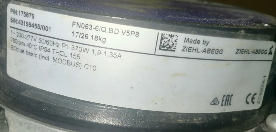 nameplate FN063-6IQ.BD.V5P8 ZIEHL-ABEGG Axial Fan