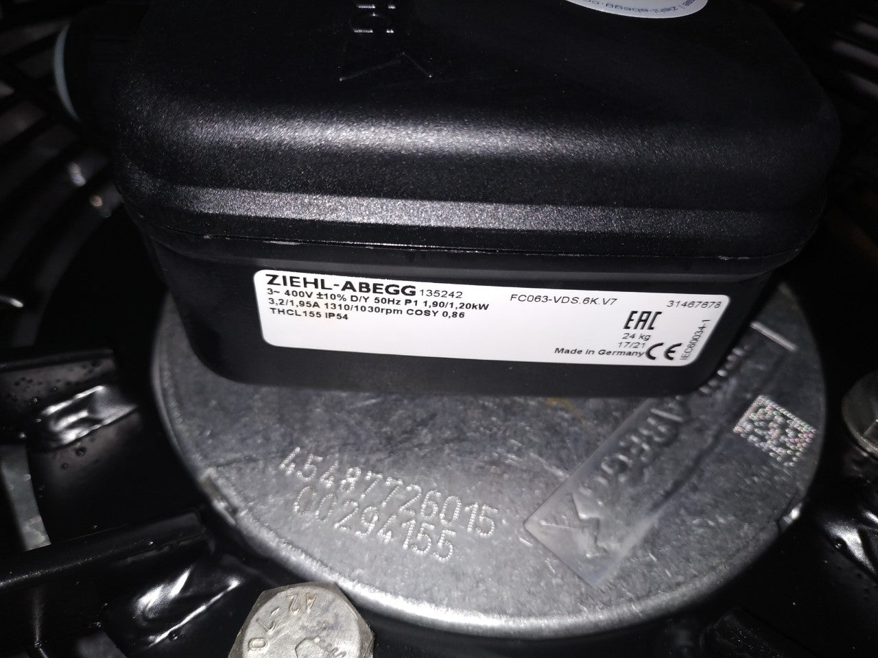 nameplate OF FC063-VDS.6K.V7 ZIEHL-ABEGG Axial Fan