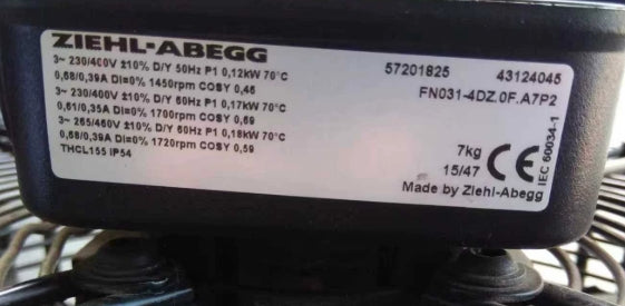 nameplate OF FN031-4DZ.0F.A7P2 ZIEHL-ABEGG Axial Fan