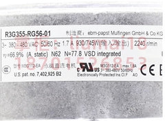 nameplate of Ebmpapst R3G355-RG56-01 Centrifugal fan