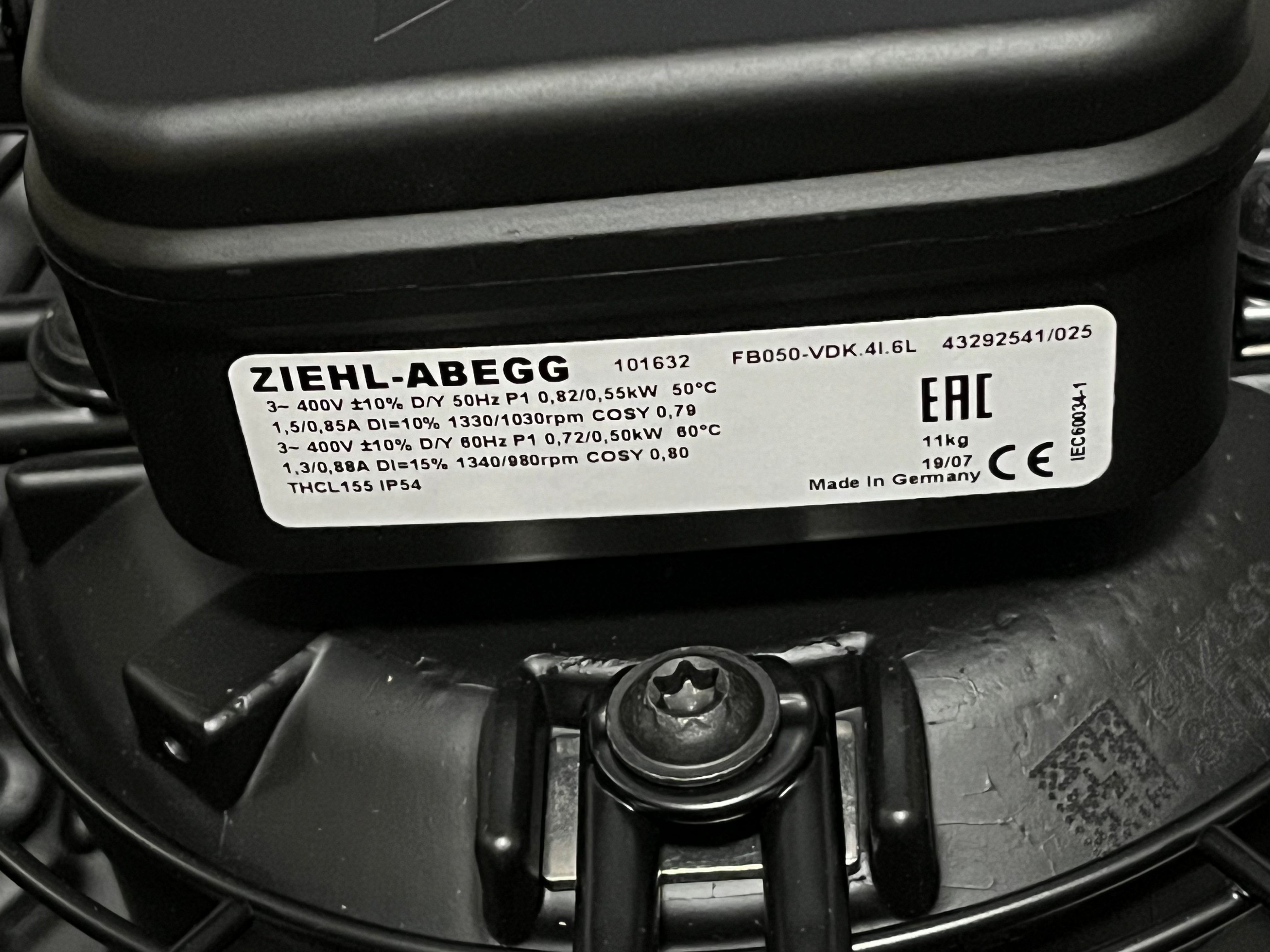 nameplate of FB050-VDK.4I.6L ZIEHL-ABEGG Axial Fan