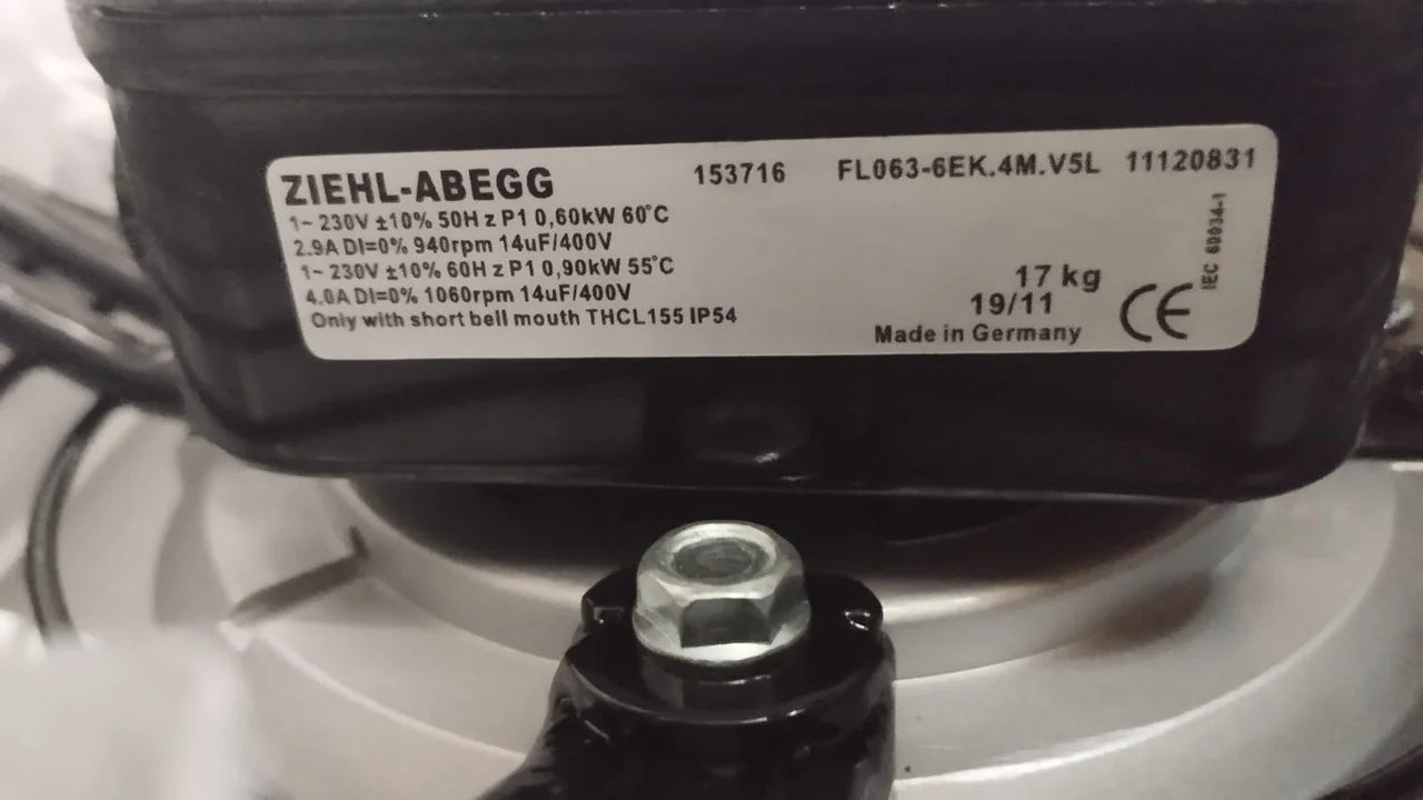 nameplate of FL063-6EK.4M.V5L ZIEHL-ABEGG Axial Fan