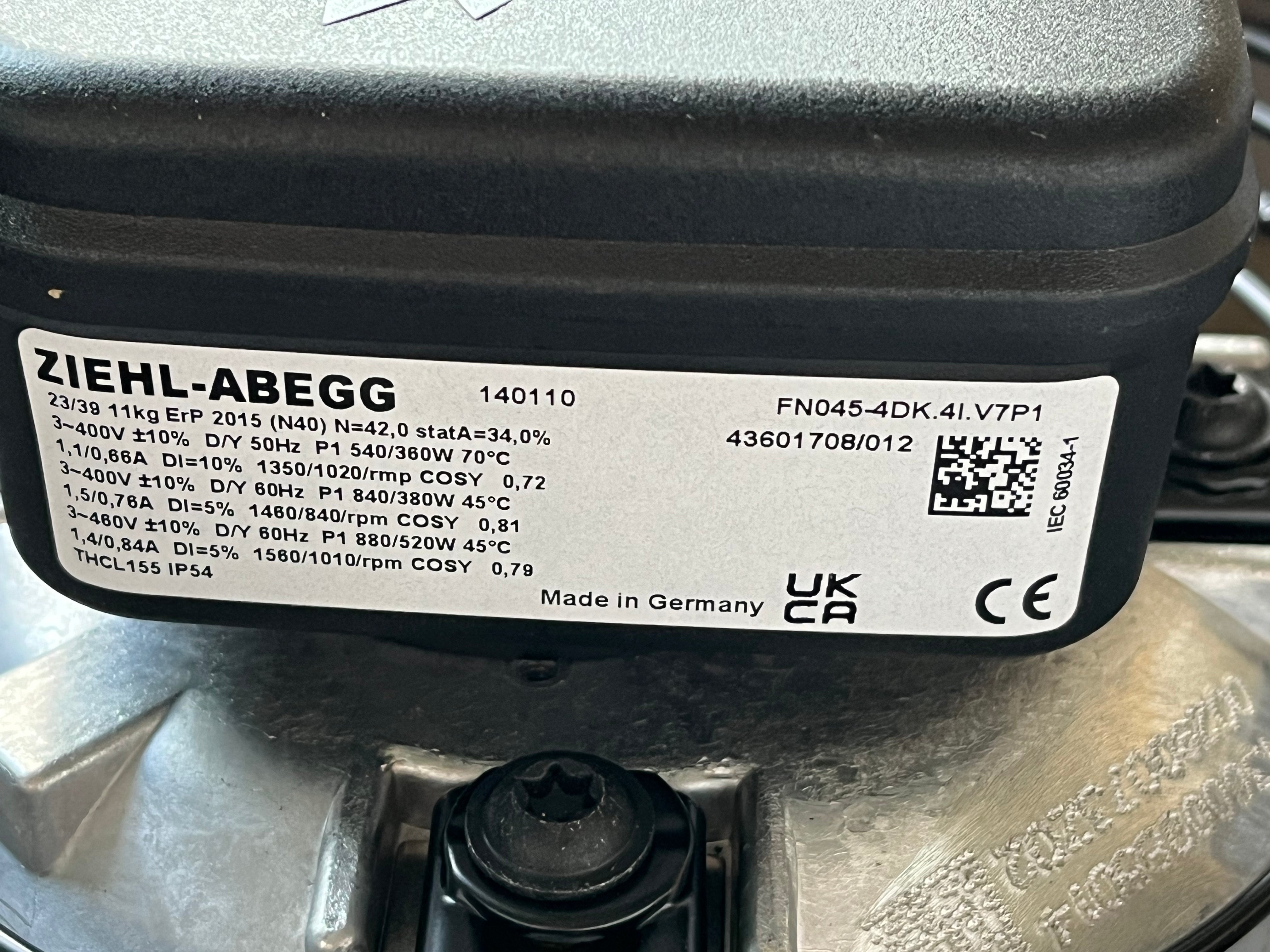 nameplate of FN045-4DK.4I.V7P1 ZIEHL-ABEGG Axial Fan