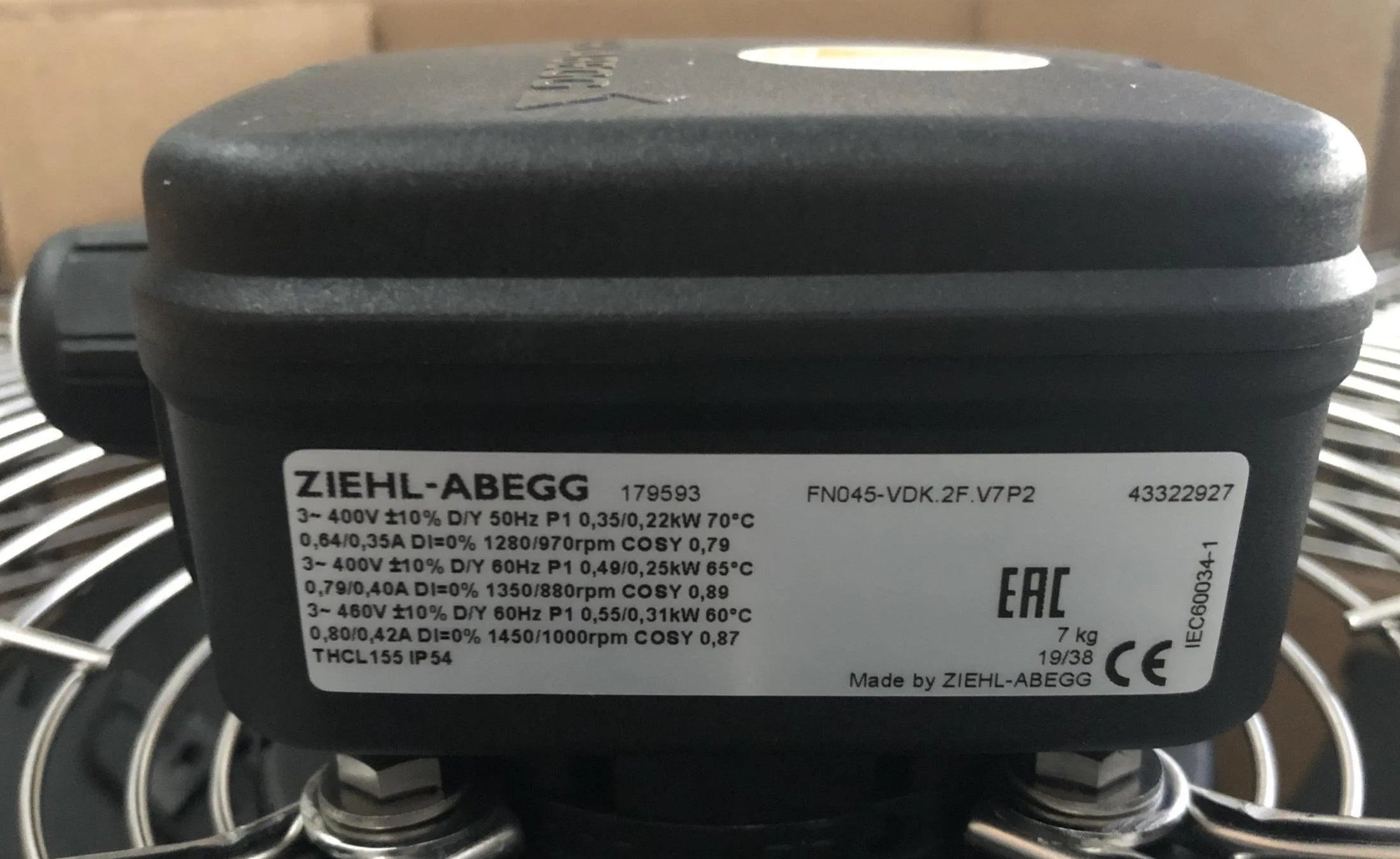 nameplate of FN045-VDK.2F.V7P2 ZIEHL-ABEGG Axial Fan