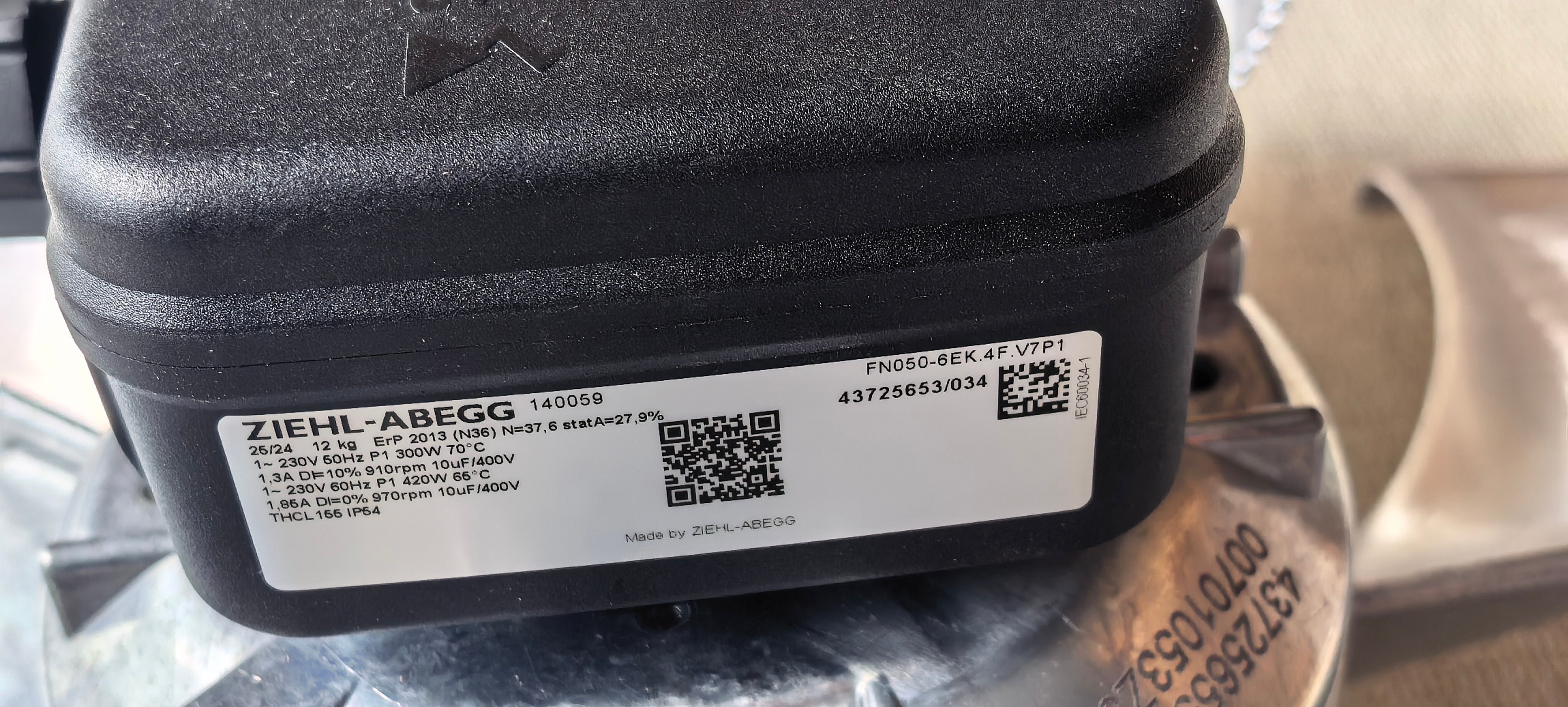 nameplate of FN050-6EA.4F.V7P1 ZIEHL-ABEGG Axial Fan1