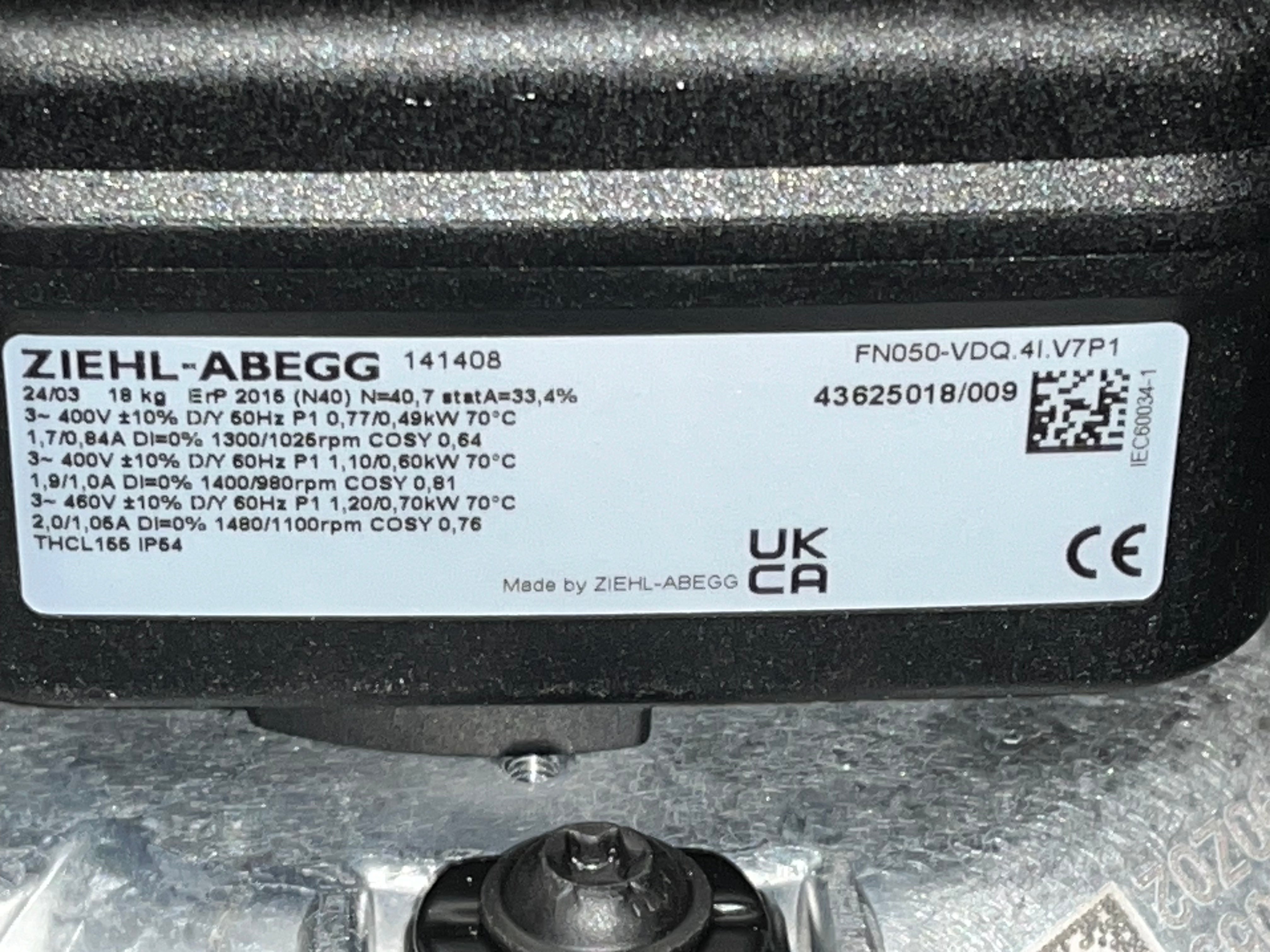 nameplate of FN050-VDQ.41.V7P1 ZIEHL-ABEGG Axial Fan