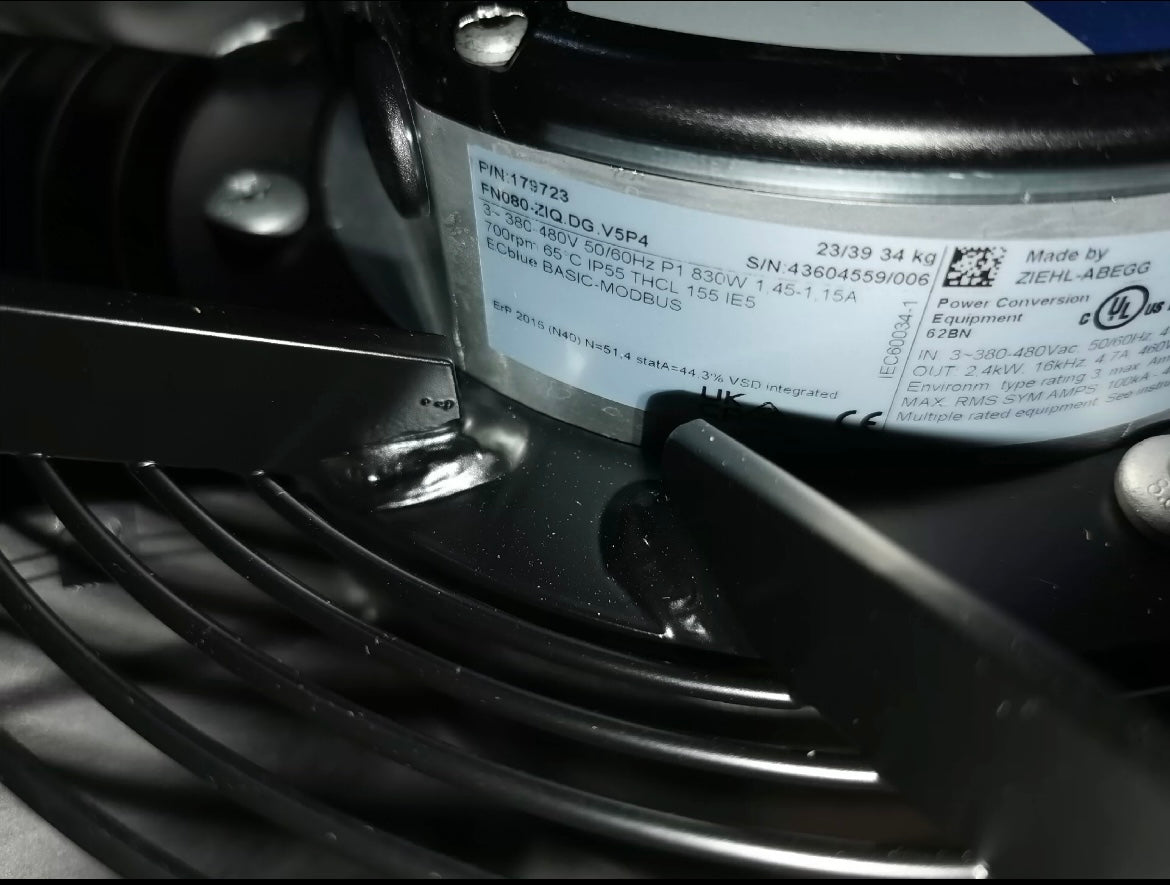 nameplate of FN080-ZIQ.DG.V5P4 ZIEHL-ABEGG Axial Fan