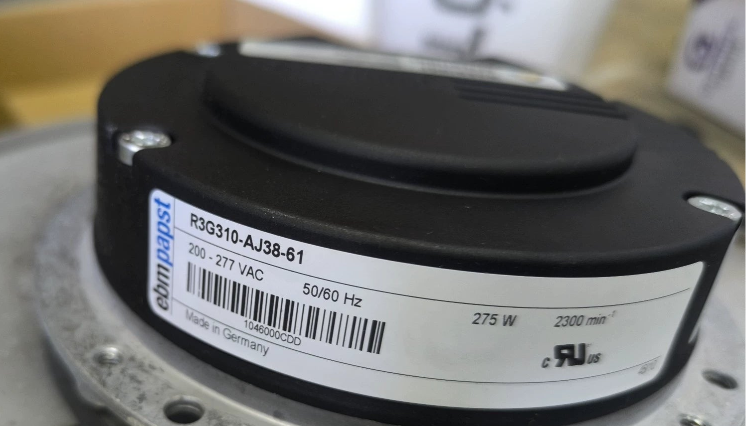 nameplate of R3G310-AJ38-61 Ebm-papst Centrifugal Fan