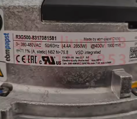 nameplate of R3G500-8317081581 M3G150-FF Ebm-papst Centrifugal fan