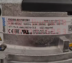 nameplate of R3G500-8317081581 M3G150-FF Ebm-papst Centrifugal fan