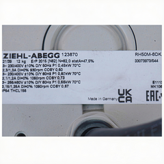 nameplate of RH50M-6DK.4I.1R ZIEHL-ABEGG centrifugal fan