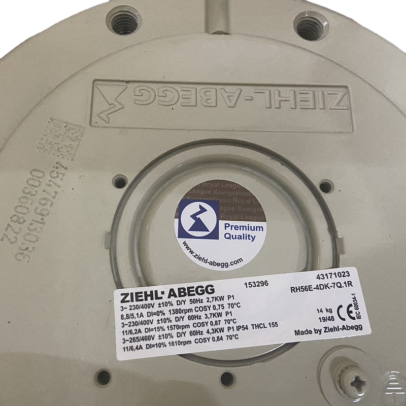 nameplate of RH56E-4DK.7Q.1R 153296 ZIEHL-ABEGG centrifugal fan