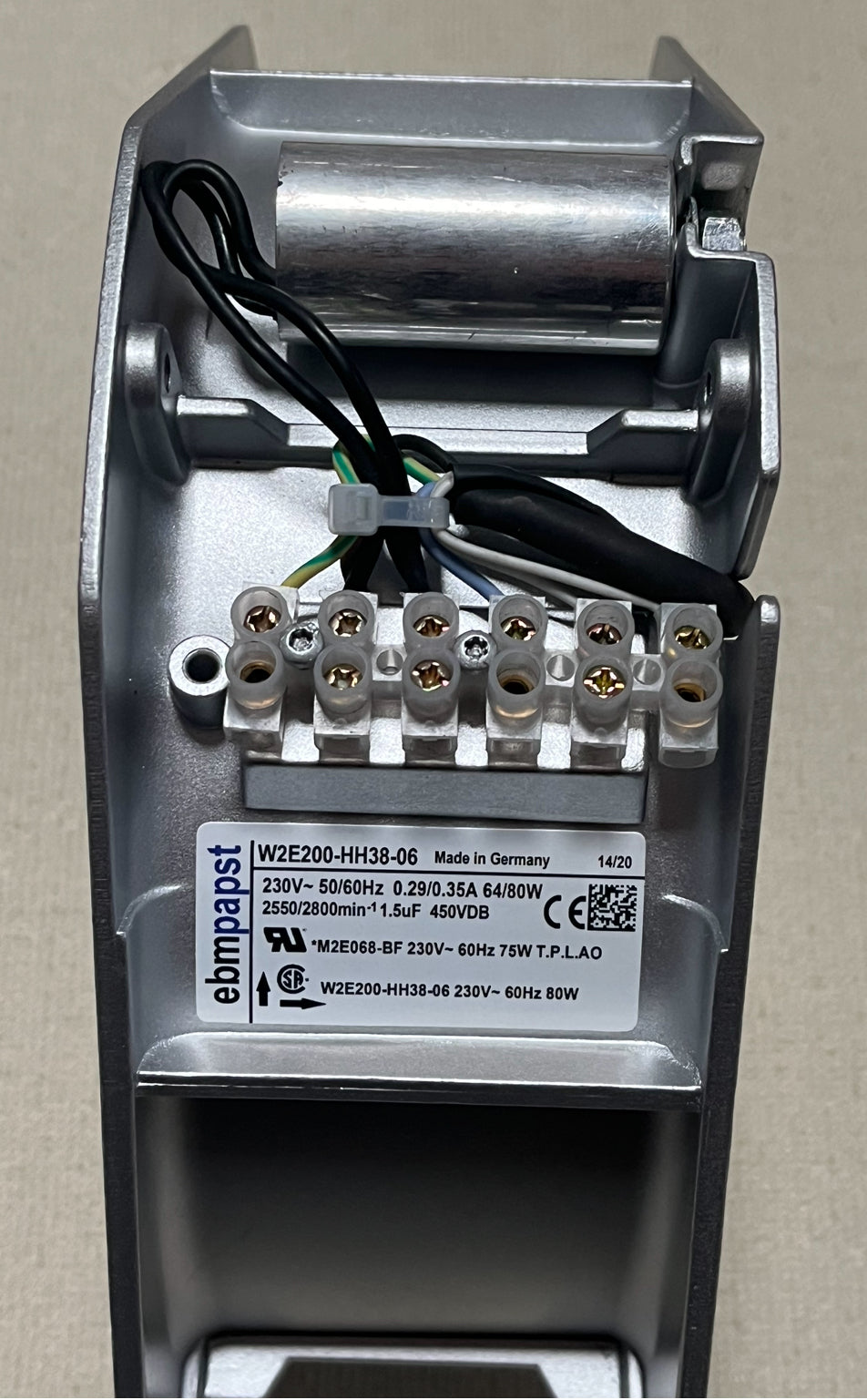 nameplate of W2E200-HH38-06 Ebm-Papst Axial Fan