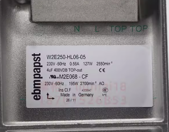nameplate of W2E250-HL06-05 ebm papst Axial fan