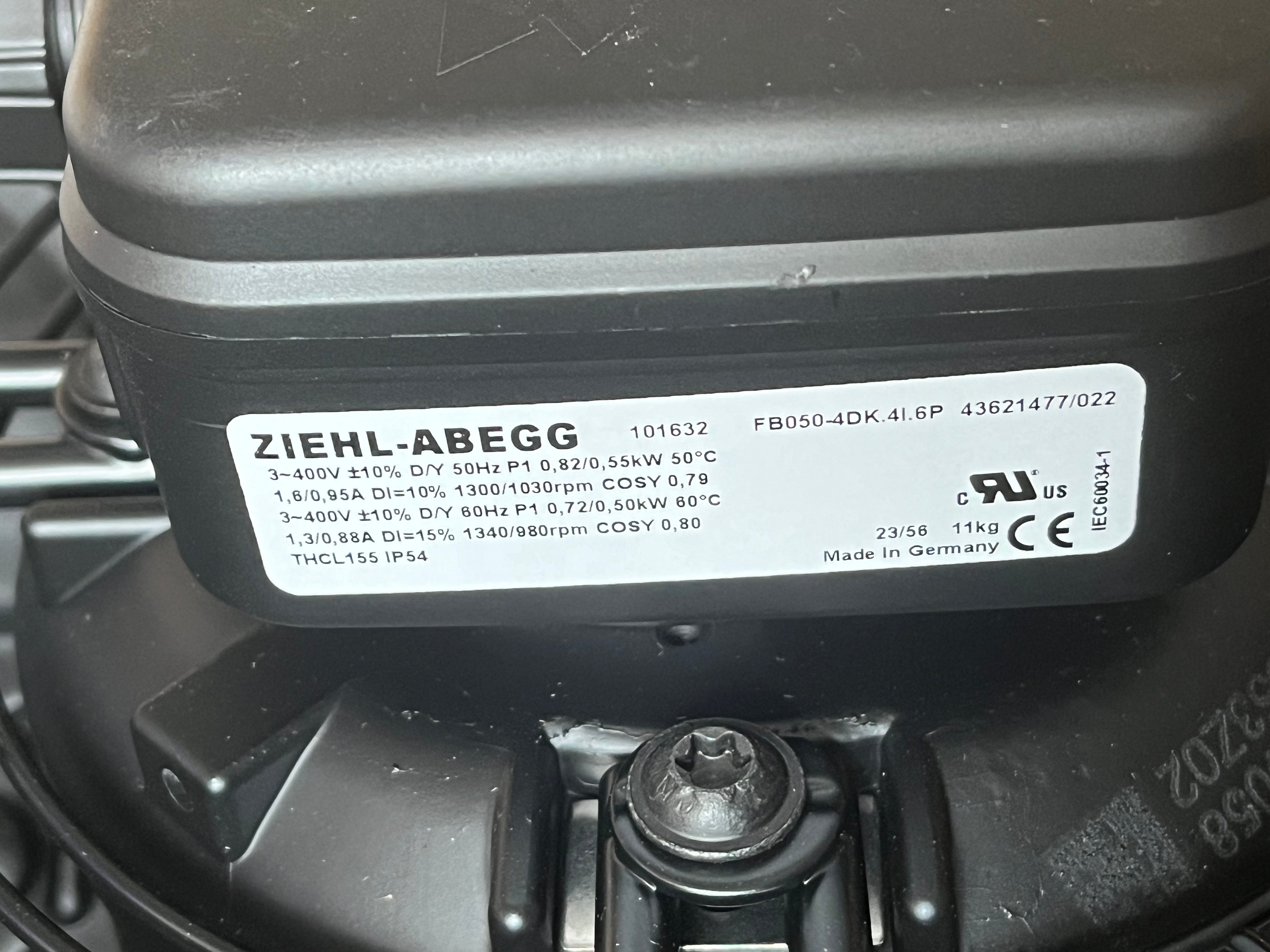 nameplate of ZIEHL-ABEGG FB050-4DK.4I.6P Axial Fan