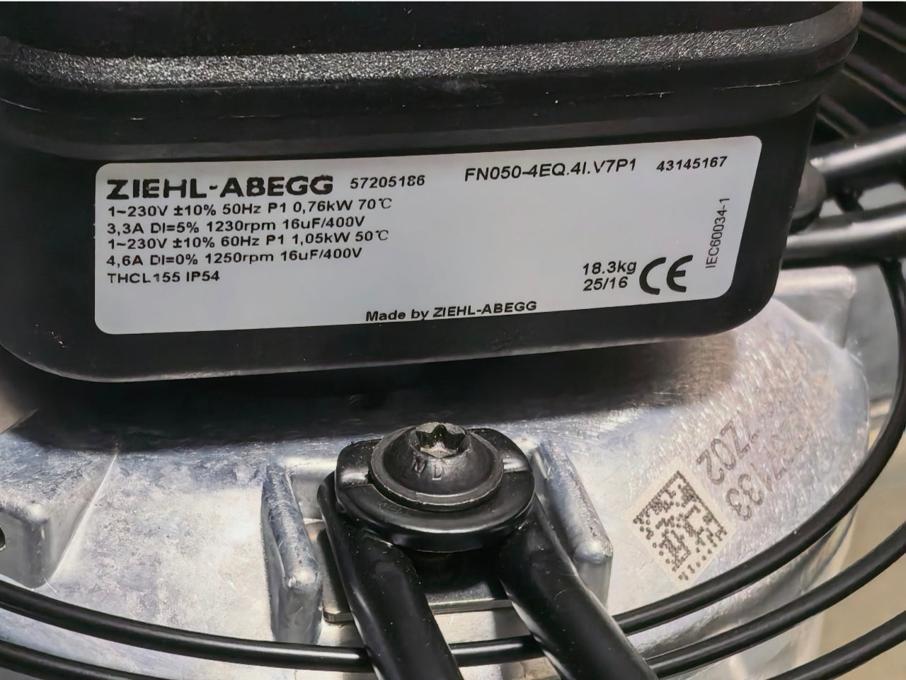nameplate of ZIEHL-ABEGG FN050-4EQ.4I.V7P1 Axial Fan