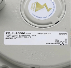nameplate of ZIEHL-ABEGG MK137-2DK.10.N Centrifugal Fan