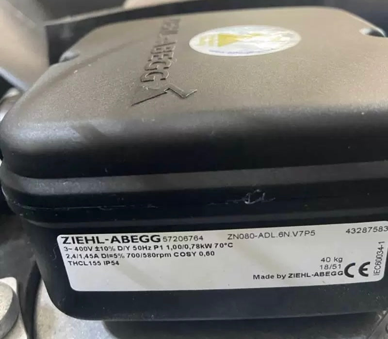 nameplate of ZN080-ADL.6N.V7P5 ZIEHL-ABEGG Axial Fan
