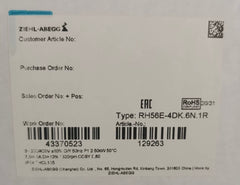 packing label of RH56E-4DK.6N.1R ZIEHL-ABEGG centrifugal fan