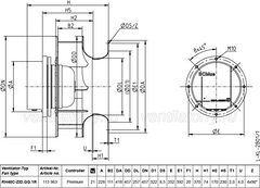 product drawing of RH40C-ZID.GG.1R ZIEHL-ABEGG centrifugal fan