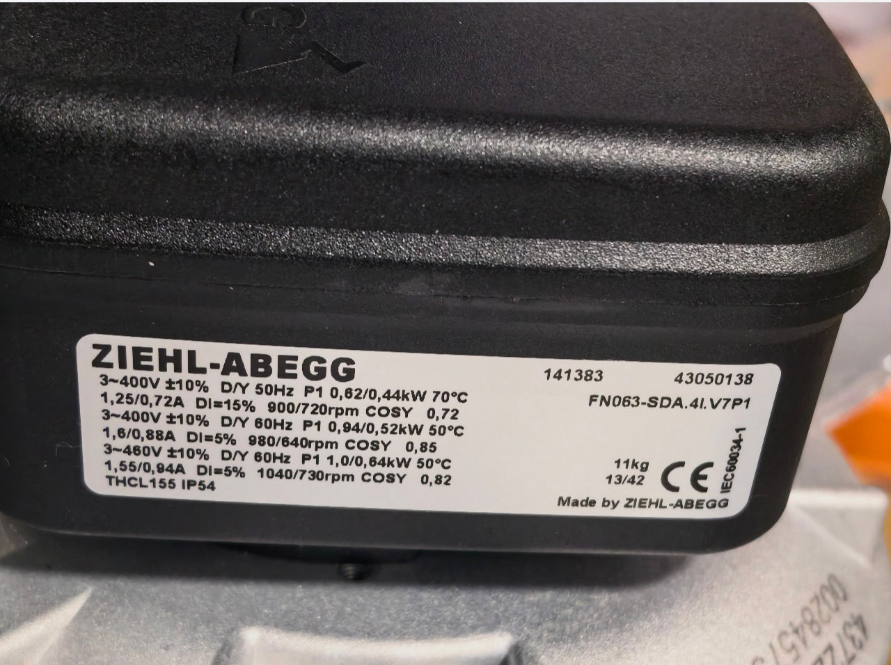 nameplate of ZIEHL-ABEGG FN063-SDA.4I.V7P1 Axial Fan