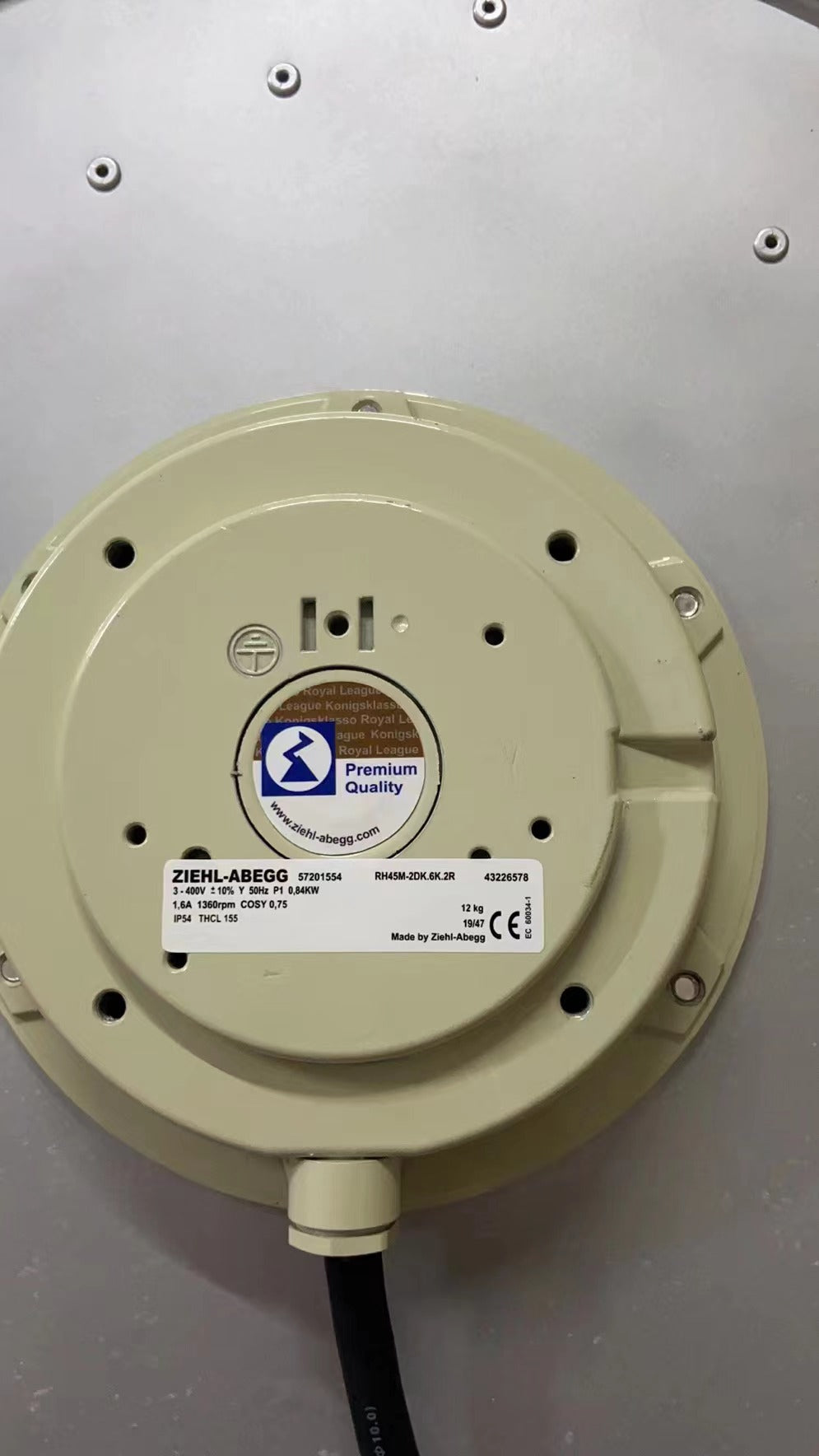 Bottom View RH45M-2DK.6K.2R ZIEHL-ABEGG centrifugal fan